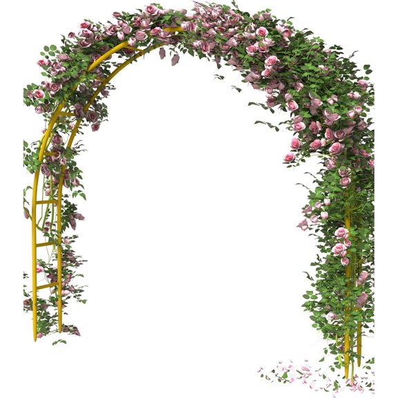 Metal Arch Backdrop Stand 7Ft Wide 7.7Ft High, Wedding Arch Frame for Wedding Decorations, Balloon Arch Stand with Base for Ceremony, Outdoor Garden Arch Trellis for Climbing Plants, Gold