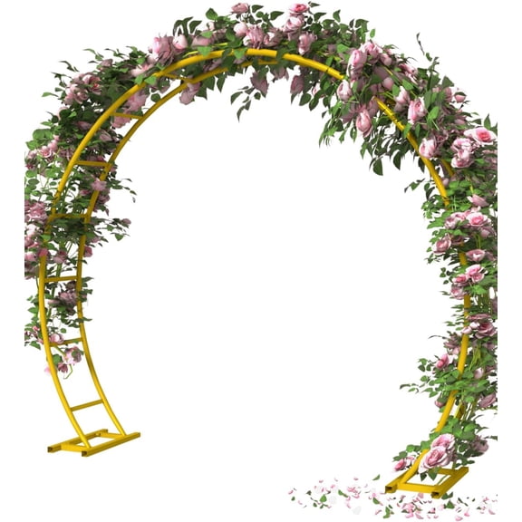 Metal Arch Backdrop Stand 8Ft Wide 7Ft High, Wedding Arch Frame for Wedding Decorations, Balloon Arch Stand with Base for Ceremony, Outdoor Garden Arch Trellis for Climbing Plants, Gold