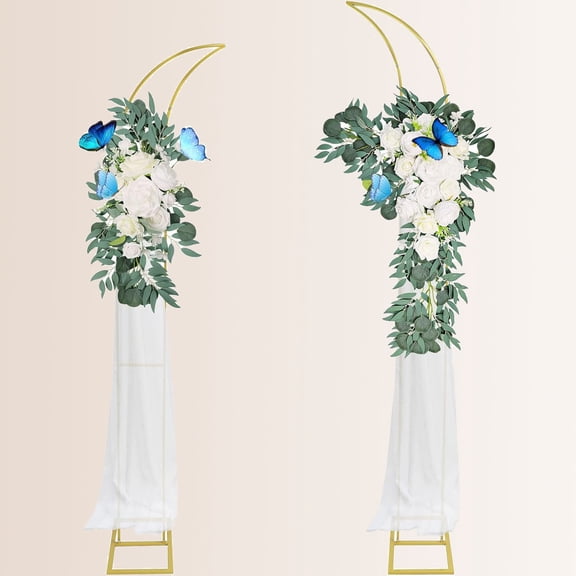 Metal Arch Backdrop Stand, Gold Curved Top Wedding Arch Set of 2 Half Moon Arches Frames for Ceremony Decorations