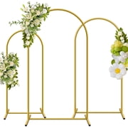 Metal Arch Backdrop Stand, Set of 3 6/6.6/7.2 ft Wedding Arched Frame, Stable Arched Background Stand for Wedding, Baby Shower, Birthday Party, Photography, Gold