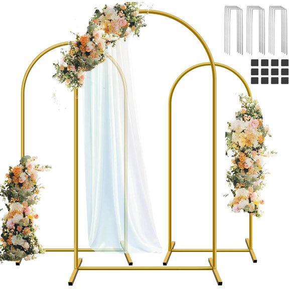 Metal Arch Backdrop Stand Set of 3, 6FT, 5FT, 4FT Party Arch Stands for Wedding, Birthday, Baby Shower, Bridal Shower - Balloon Arched Frame for Garden Decor, Gold Floral Arches, 3 Pieces