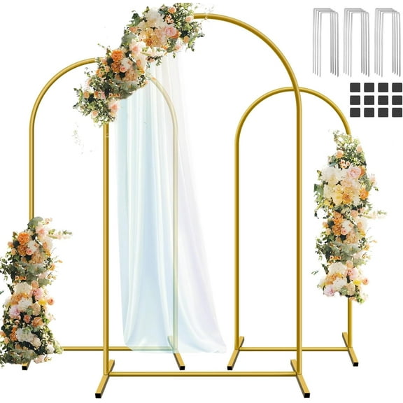Metal Arch Backdrop Stand Set , Wedding Arch Frame for Backdrop, Balloons, Flowers, Garden Décor, Gold Arched Stand for Birthday, Baby Shower, Graduation Party