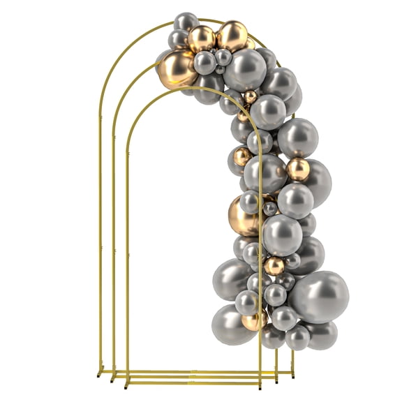 Metal Arch Backdrop Stand Set of 3, Wedding Arch 7/6.5/6ft, Balloon Arch Frame for Party, Bridal Shower, Ceremony, Decorations, Gold