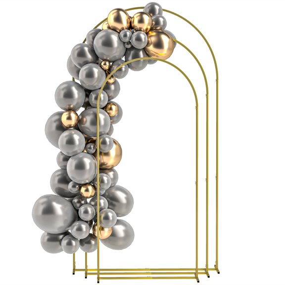 Metal Arch Backdrop Stand Set of 3, Wedding Arch 7/6.5/6ft, Balloon Arch for Party, Bridal Shower, Graduation, Ceremony, Gold Decor