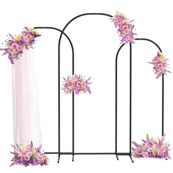 Yacona Metal Arch Backdrop Stand, Set of 3 Balloon Wedding Arch Kit, Wedding Arches Frame for Ceremony (6ft, 5ft, 4ft), Black