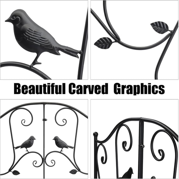 Metal Arch Garden Bridge with Safety Siderails, Decorative Footbridge, Ourdoor Decorative Iron Foot Bridgefor Pond and Backyard Landscaping, Black (A)$$Garden & Patio