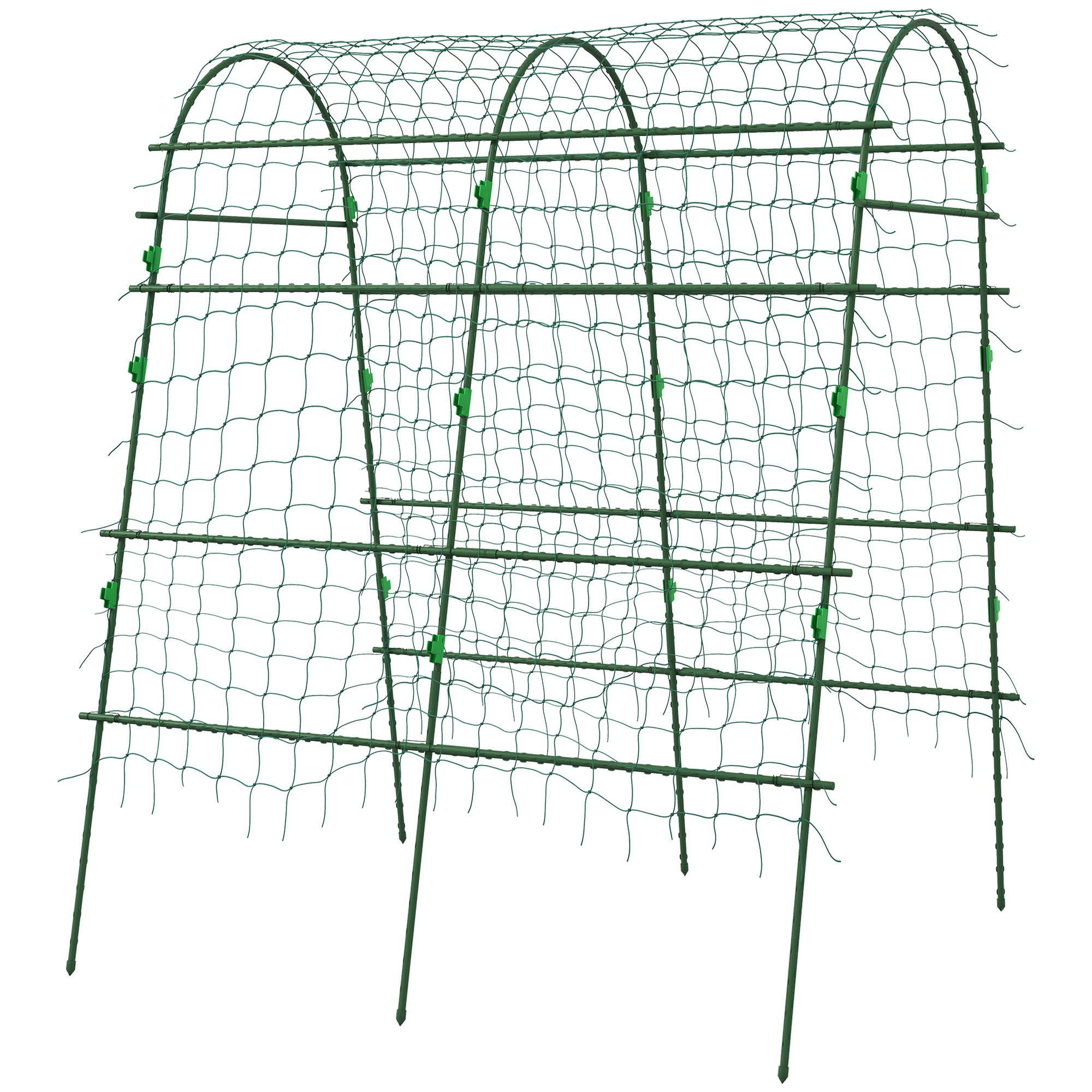 Metal Arch Garden Trellis for Climbing Plants, A-Frame with Net, 57"x66"x81", Green Outdoor Decor