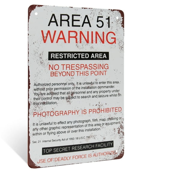 Area 51 Restricted Area Metal Sign Wall Art for Man Cave Halloween Decorations