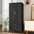 thumbnail image 1 of Metal Armoire Wardrobe Closet, 71 "Tall Clothing Storage Cabinet with Hanging Rods and 2 Drawers, Household Closet Organizers with Adjustable Shelves for Home Office or Gym (Armoire-Black), 1 of 7