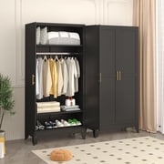 Metal Armoire Wardrobe Closet, 71" Tall Clothing Storage Cabinet with Hanging Rods, Household Closet Organizers with Adjustable Shelves for Home Office or Gym Black