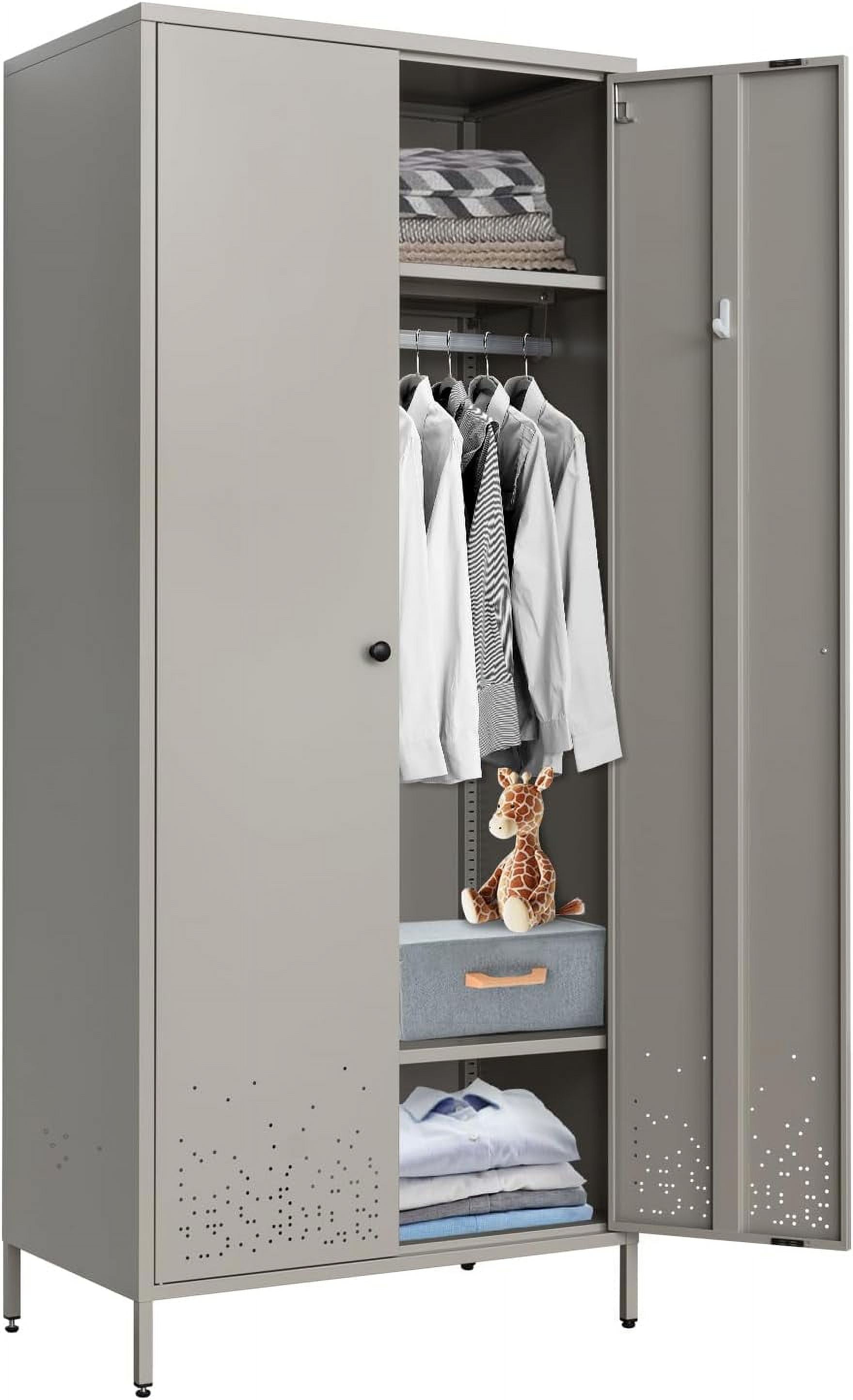 Metal Armoire Wardrobe Closet Cabinet for Hanging Clothes with Lock ...