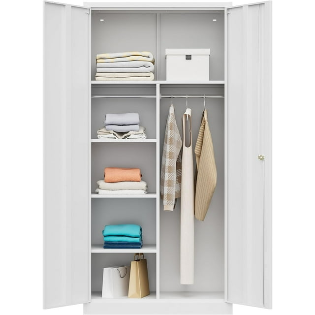 Metal Armoire Wardrobe Closet with Doors and Adjustbale Shelves,Steel ...