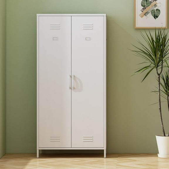 Metal Armoire Wardrobe Closet with Doors and Shelves,66.5" Tall Freestanding Wardrobe Cabinet for Hanging Clothes, Large Closet with Hanging Rod for Bedroom, Heavy Duty,White