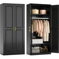 thumbnail image 1 of Metal Armoire Wardrobe Closet with Hanging Rod, 71" Tall Wardrobe Cabinet for Clothes, Black Clothing Storage Cabinet with Doors and Shelves, Large Wardrobes for Bedroom-Assemble Required, 1 of 8