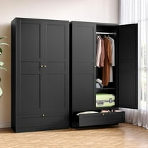 Metal Armoire Wardrobe Closet with Wardrobe Cabinet with Drawers and Hanging Rail Metal Closet with Adjustable Shelves for Bedroom.