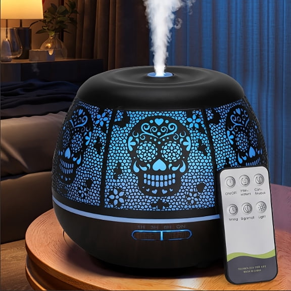 Metal Aromatherapy Diffuser, Large Capacity 400ml, 7-Color LED Lights With Remote Control, Suitable For Living Room, Bedroom, Halloween, Thanksgiving, Christmas And Other Holiday Gifts