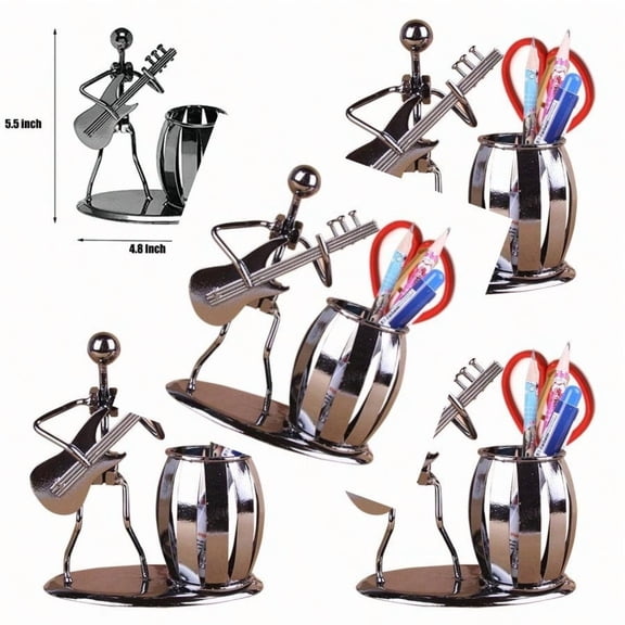 Metal Art Crafts Pencil Pen Holder Display Decorative Guitar Theme Desktop ply Organizer