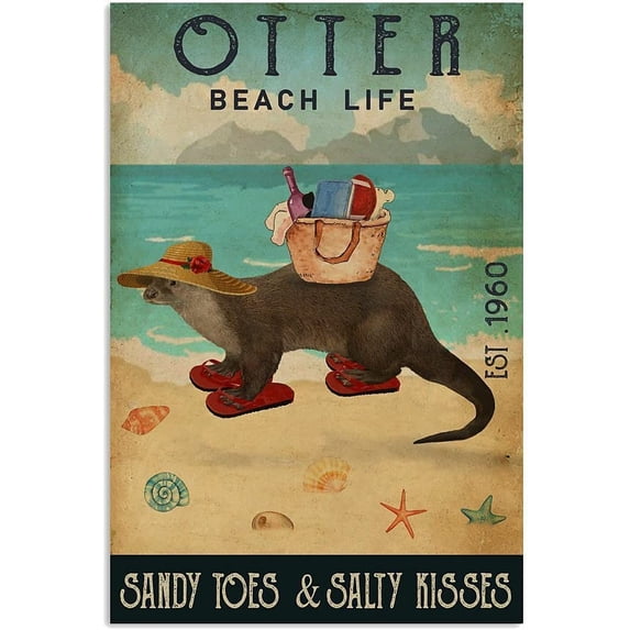 Metal Art Wall Decor for Bedroom Beach Life Sandy Toes Otter Sign Vintage Tin Sign Chic Art Wall Metal Decorations Funny Iron Plaque Signs Gift for Living Room Office 8x12 Inch