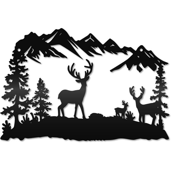 Metal Art Wall Decoration Iron Hanging Mountain Deers Woodland Wall Sculpture Black Modern Ornaments Simple Accessories