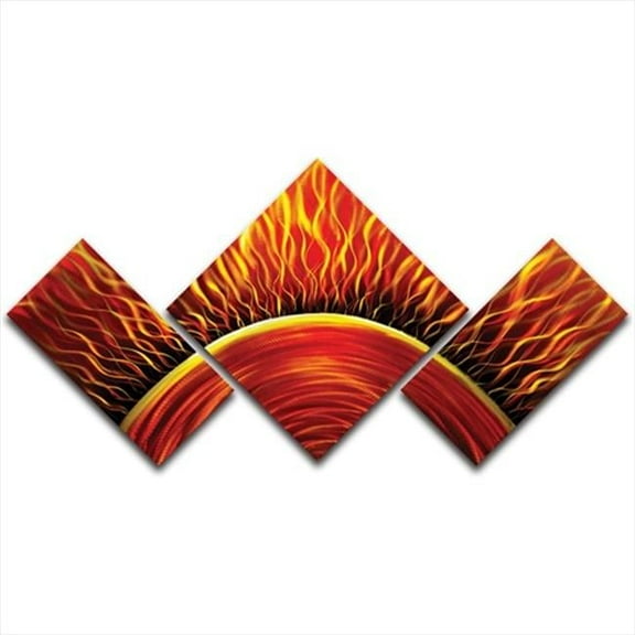 Metal Artscape MA10018 67 X 33 in. Burning Sun 3-Panel Handmade Metal Wall Art