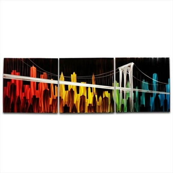 Metal Artscape MA10035 71 X 24 in. Skyline 3-Paneled Handmade Metal Wall Art
