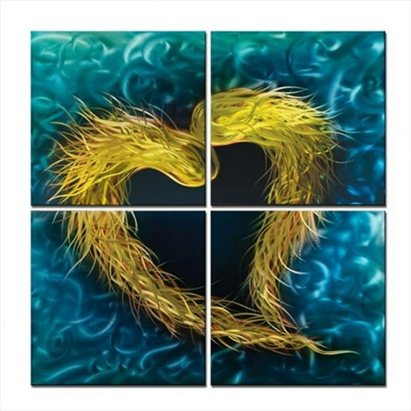 Metal Artscape MA10112 32 X 32 in. Dragons Heart 4-Paneled Handmade Metal Wall Art