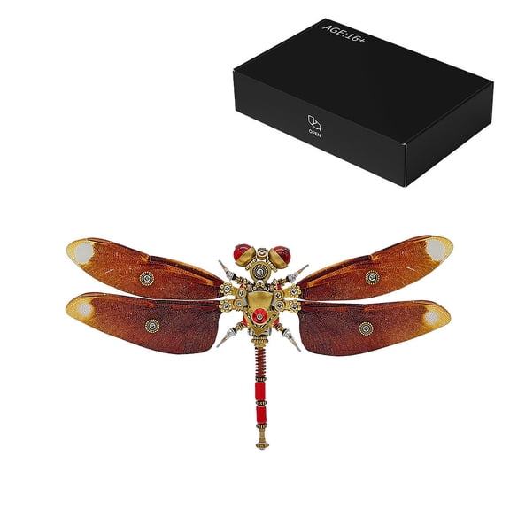 Metal Assembly Dragonfly Model 3D DIY Steampunk Insect Kit, 200+PCS Stainless Steel Mechanical Puzzle, Creative Collectible Ornament Gift for Adults & Teens