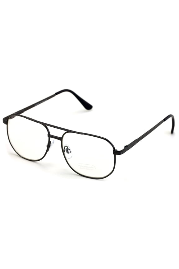 Metal Aviator Glasses - Big Lens Spring Hinge Square - Gold Gunmetal Old Men Grandpa Nerd Clear Lens