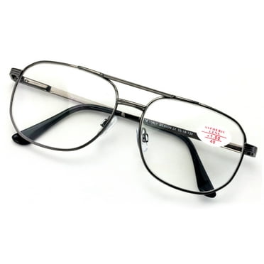 Metal Aviator Reading Glasses - Spring Hinge Square Large Lens Reader +1.00