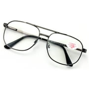 Metal Aviator Reading Glasses - Spring Hinge Square Large Lens Reader +1.25
