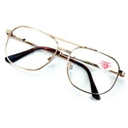 Metal Aviator Reading Glasses - Spring Hinge Square Large Lens Reader +1.75