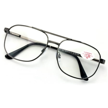 Metal Aviator Reading Glasses - Spring Hinge Square Large Lens Reader +3.50