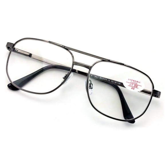 Metal Aviator Reading Glasses - Spring Hinge Square Large Lens Reader +3.50
