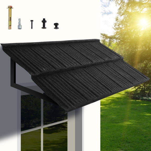 Metal Awning 52" x 31" Fixed Window Awning for Door Entrance with Triangle Steel Frame, Exterior Weather Resistant Canopy for Balcony, Window, Porch, Patio, Rain Protection