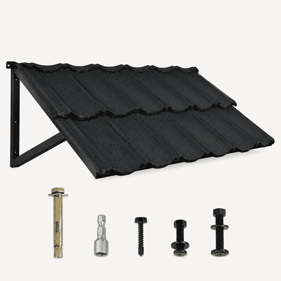 Metal Awning, Fixed Metal Window Awning for Door Entrance with Triangle Steel Frame, Front Door Awnings Canopy Exterior Weather Resistant for Balcony, Window, Porch, Patio, Rain Protection