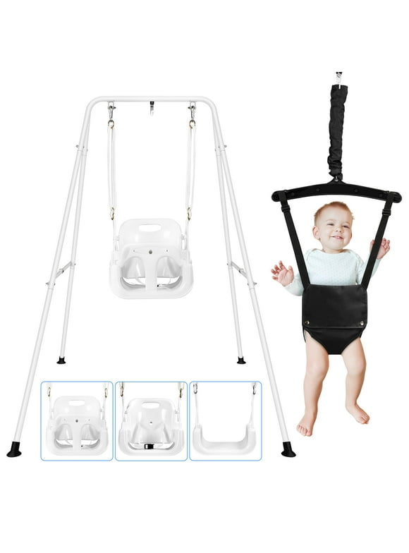 Metal Baby Toddler Swing, 4-in-1 Baby Jumpers and Bouncers,Outdoor&Indoor Playground, Easy Assembly Baby Swing Set, with a Foldable Stand for Age 1-10