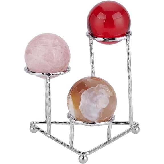 Metal Ball Stand Metal Sphere Display Stand 3 Eggs Display Stands Triangular Ball Base Desktop Ornament Rack for 40mm Sphere Platinum