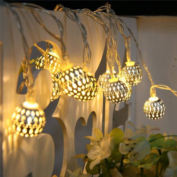 Metal Ball String Lights, 5m 50LED Metal Grobe String Light Fairy Lights Battery with 8 Mode for Christmas Home Party