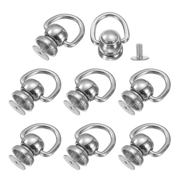 Metal Ball Studs Rivets D Ring, 8 Pcs Ball Post Head Buttons 360 Rotatable Small Studs Rivets with Screw (Grey)