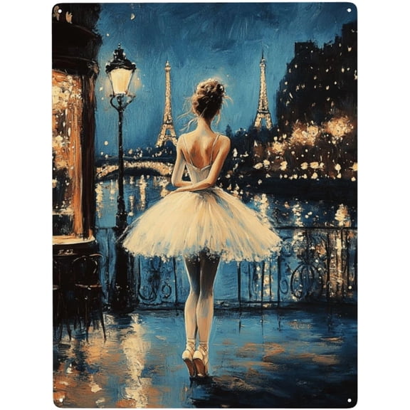 Metal Ballet Dancer Tin Sign Circular Festive Wall Decor for Home Cafe Bar Pub Club Man Cave Garage Decorative Plaque 5.5 x 8 Inch