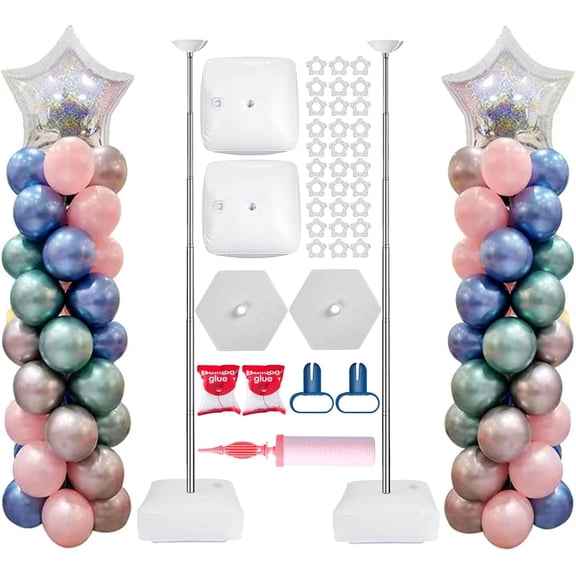 Metal Balloon Column Stand Set of 2, Reusable Telescopic Design, Height Adjustable from 1.57 to 7 Ft, Balloon Stander for Party Decorations