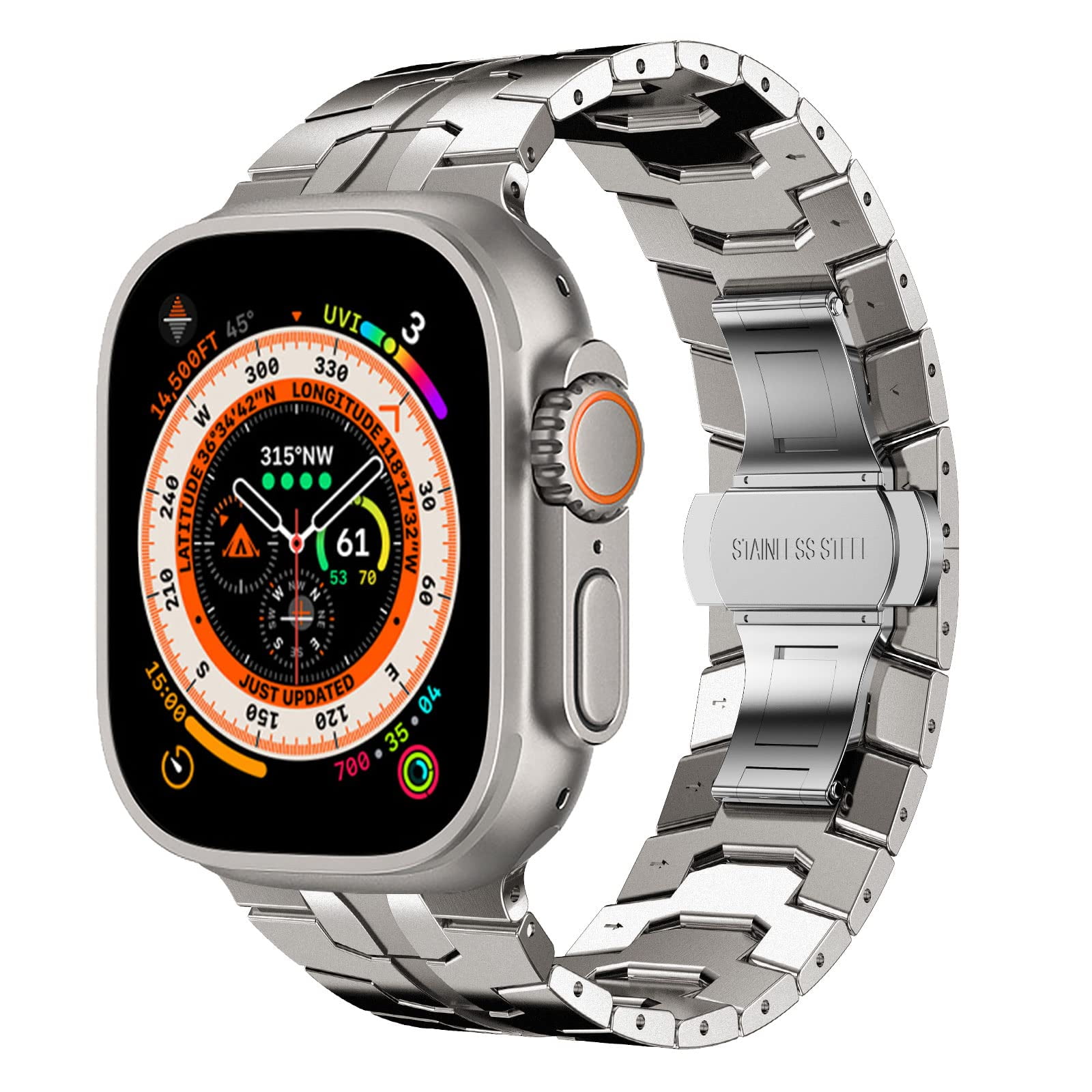 Metal Band Compatible With Apple Watch Series Ultra 9 8 7 6 5 4 3 2 1 SE,  Scratch Resistant Straps Luxury Butterfly Stainless Steel Buckle for Apple  Watch Band 49mm 45mm 44mm 42mm, Orange - Walmart.com