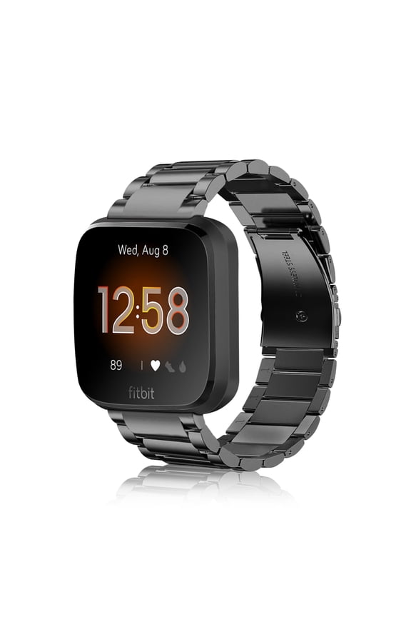 Metal Band Compatible with Fitbit Versa 2, Versa, Versa Lite Edition, Solid Stainless Steel Strap Replacement Wristband Business Bracelet, Black