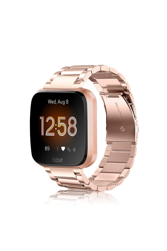 Metal Band Compatible with Fitbit Versa 2, Versa, Versa Lite Edition, Solid Stainless Steel Strap Replacement Wristband Business Bracelet, Rose Gold