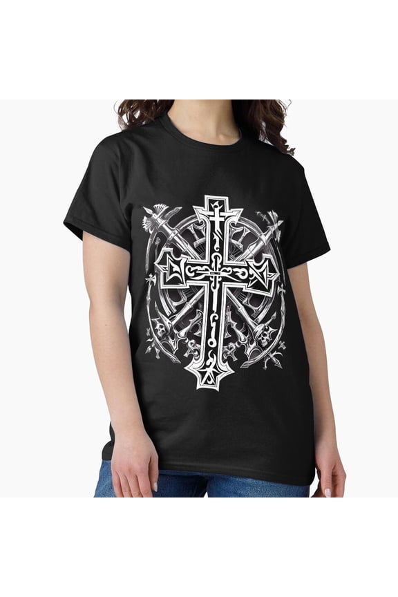 Metal Band Logo With Cross Edgy Emo Concert Graphic Dark Style Unisex T-Shirt, up to size 5XL