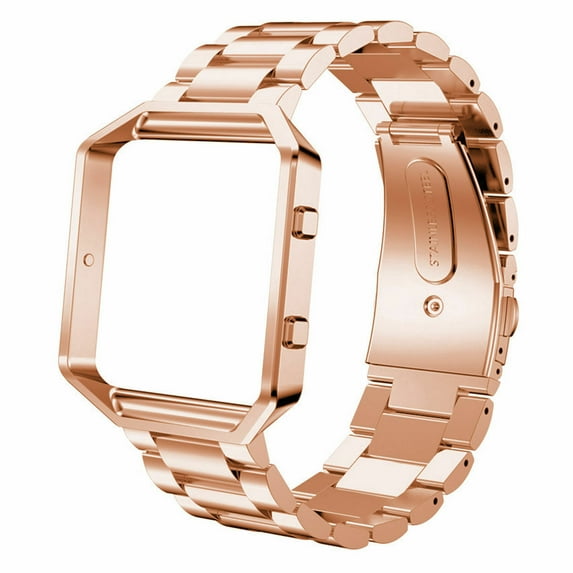 Metal Bands Compatible with Fitbit Blaze,Frame Housing+Stainless Steel Bracelet Replacement Accessory Strap Watch Band for Smart Fitness Watch(Rose Gold Bands+Frame)