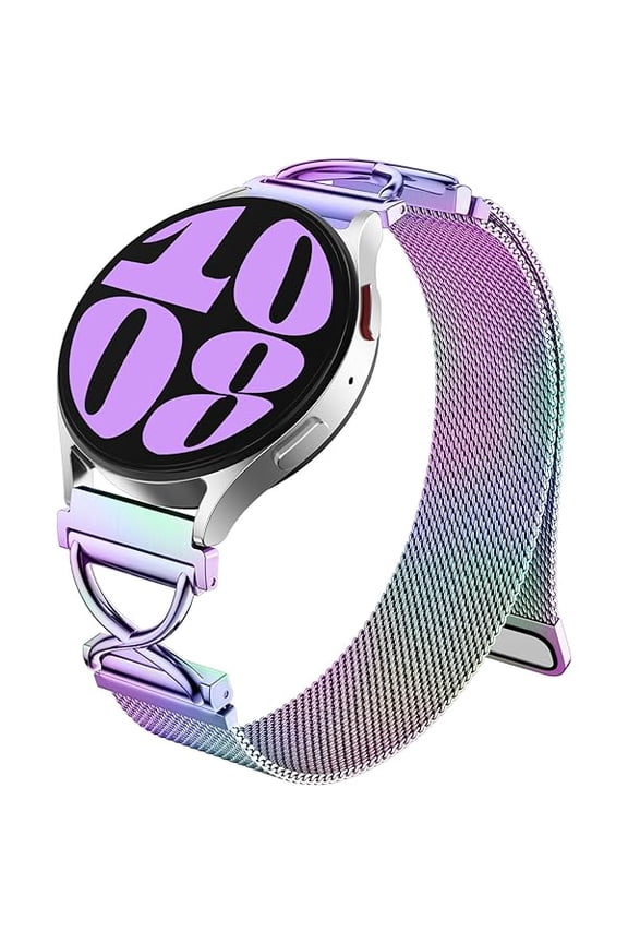 Metal Bands Compatible with Galaxy Watch 7 6 5 4 Band 40mm 44mm, 20mm Watch Band X-Shape Stainless Steel Magnetic Mesh Loop Strap for Samsung Watch 4 6 Classic/Active 2/Watch 5 Pro Bands Women Men
