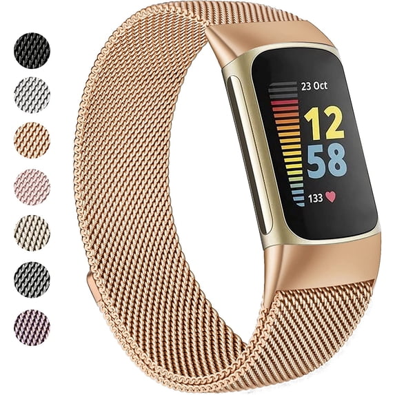 Metal Bands for Fitbit Charge 5 Band for Women Men, Magnetic Clasp Stainless Steel Mesh Loop Bands for Fitbit Charge 5,Silver