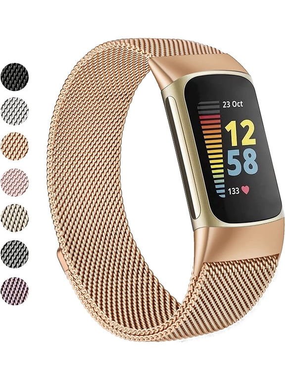 Metal Bands for Fitbit Charge 5 Band for Women Men, Magnetic Clasp Stainless Steel Mesh Loop Bands for Fitbit Charge 5,Silver
