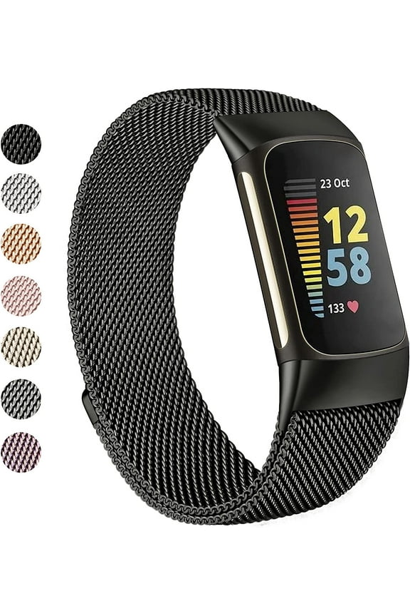 Metal Bands for Fitbit Charge 5 Band for Women Men, Magnetic Clasp Stainless Steel Mesh Loop Bands for Fitbit Charge 5,Silver